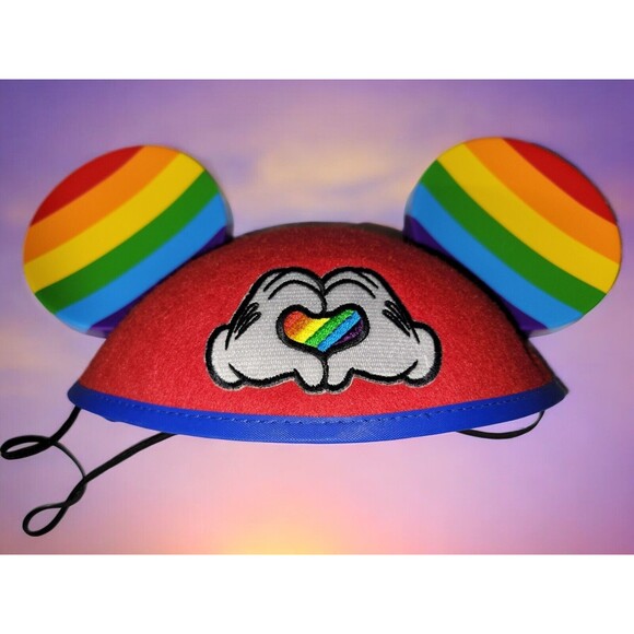 Mickey Mouse Rainbow Pride Disney Adult Ears Hat Love Red Heart LGBTQ - Picture 1 of 3
